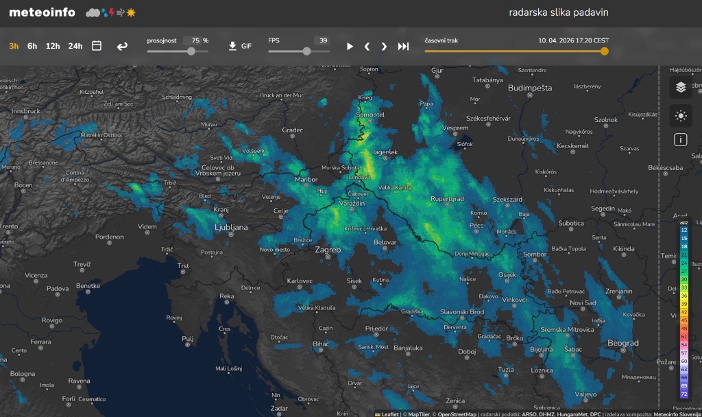 Meteoinfo precipitation radar: regional rain composite with timeline and export tools.