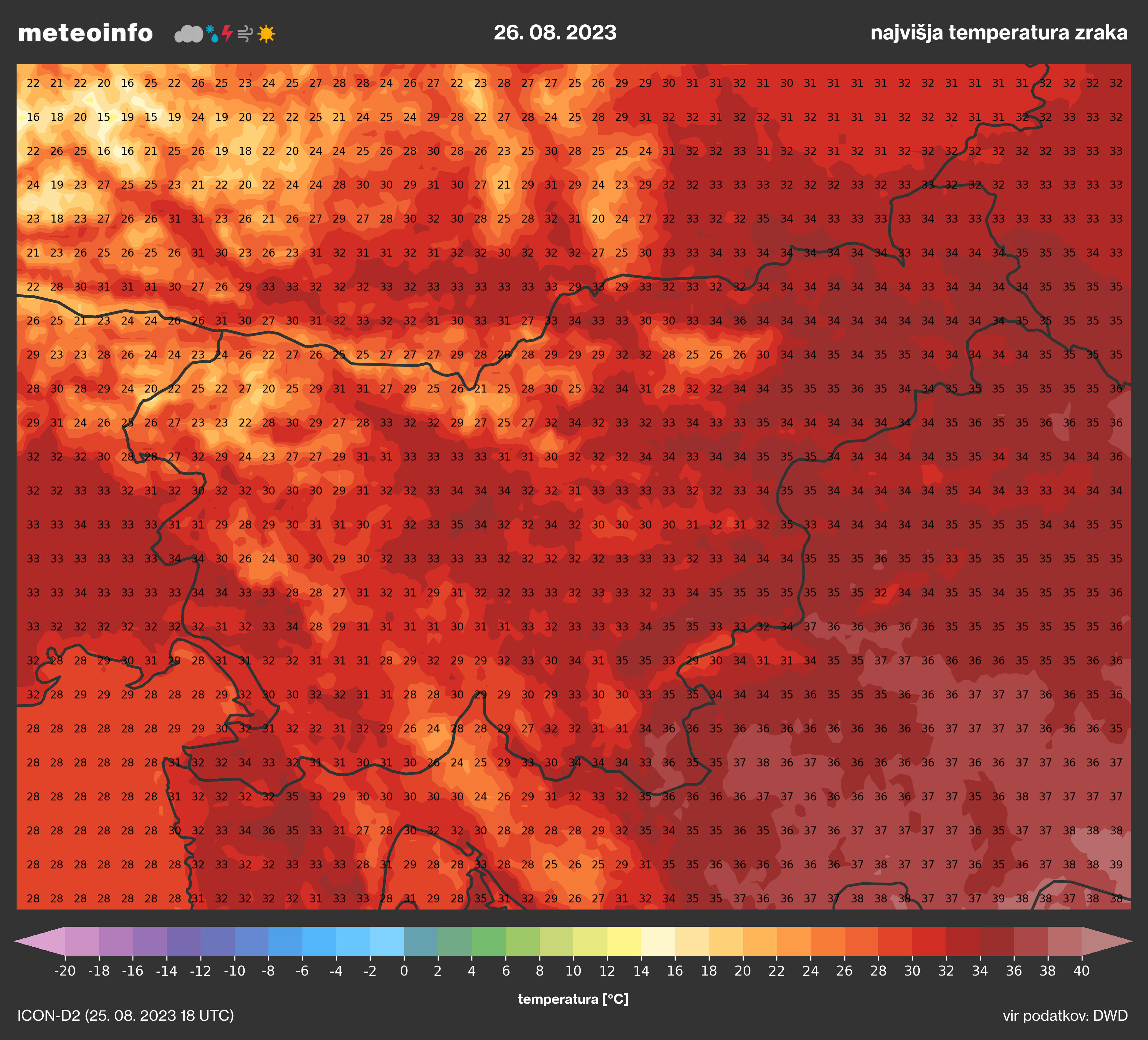 Temperature map visualization product example from 2023.